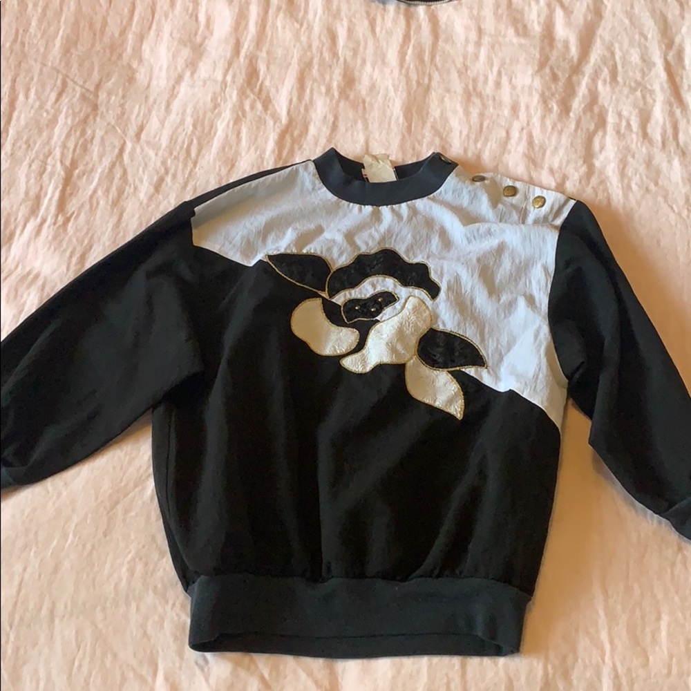 Teddi sport petite black and white rose shirt